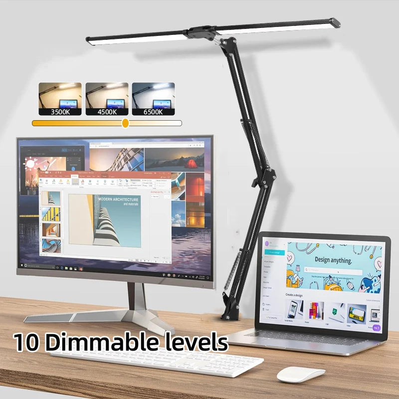 Double Head LED Desk Lamps Led Computer Monitor Light Stepless Dimmable USB Table Lamp for Office Study Reading Lighting Fixture