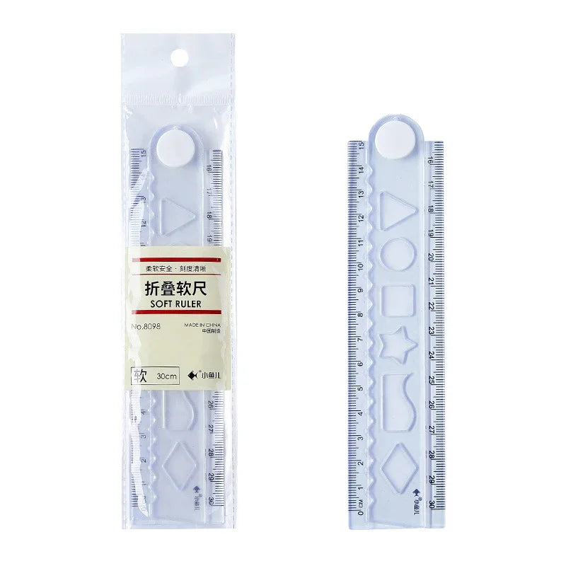 1PC 30cm Folding Flexible Ruler Transparent PVC Creative Drawing Tool Student Stationery Supplies