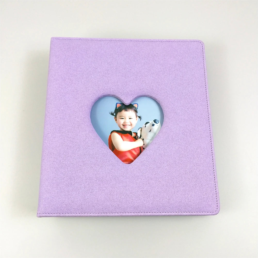PLRBOK 3 Ring A5 Photo Album with Pockets,Binder Heart Glitter Cover Pretty Notebook Card Book 4×6 10×15 Scrapbook