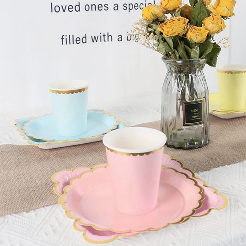 10pcs/set Disposable Birthday Tableware Cup Paper Plate Straws Birthday Party Wedding Decoration Kids Baby Shower Party Supplies