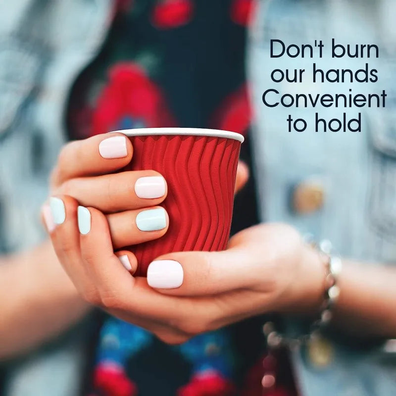 Double-Walled Paper Cup with Lids,Coffee Tea Hot Drinks Disposable Cups To Go Cups