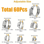 60pcs 8-38mm Adjustable Stainless Steel Screw Band Hose Clamps Car Fuel Hose Clamps Pipe Clamp Worm Gear Clip Hose Clamp