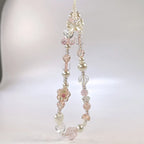 Cute Glass Bowknot Flower Bead Phone Strap Charm Chain Knot Cellphone Lanyard Keychain Girl Bag Camera Pendant for Airpods Case