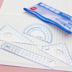 4-Piece Essential Geometry Set-Accurate Protractor, Straightedge Ruler, Triangle Ruler, and Perfect for Students and Architects