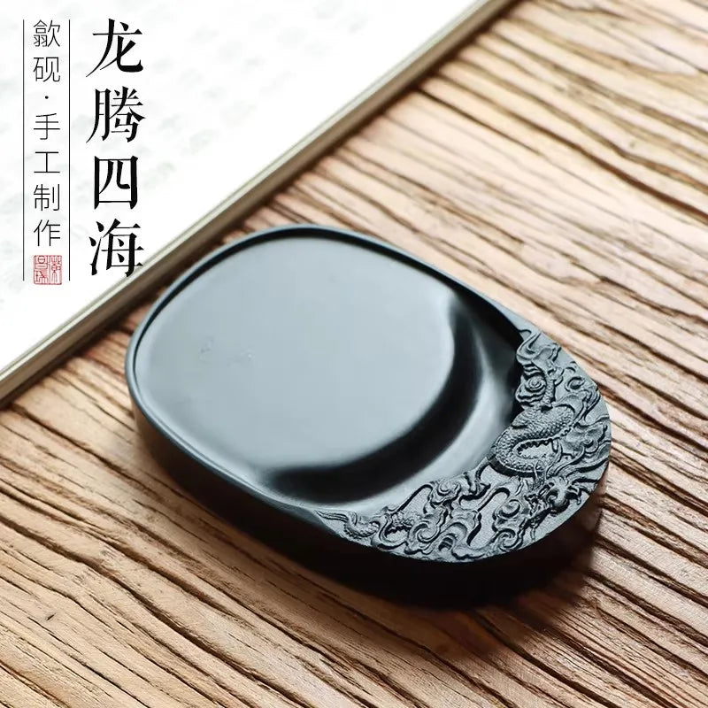 Chinese Calligraphy Ink Stone Carved Dragon Pattern, Traditional Shezhou Inkstone for Painting