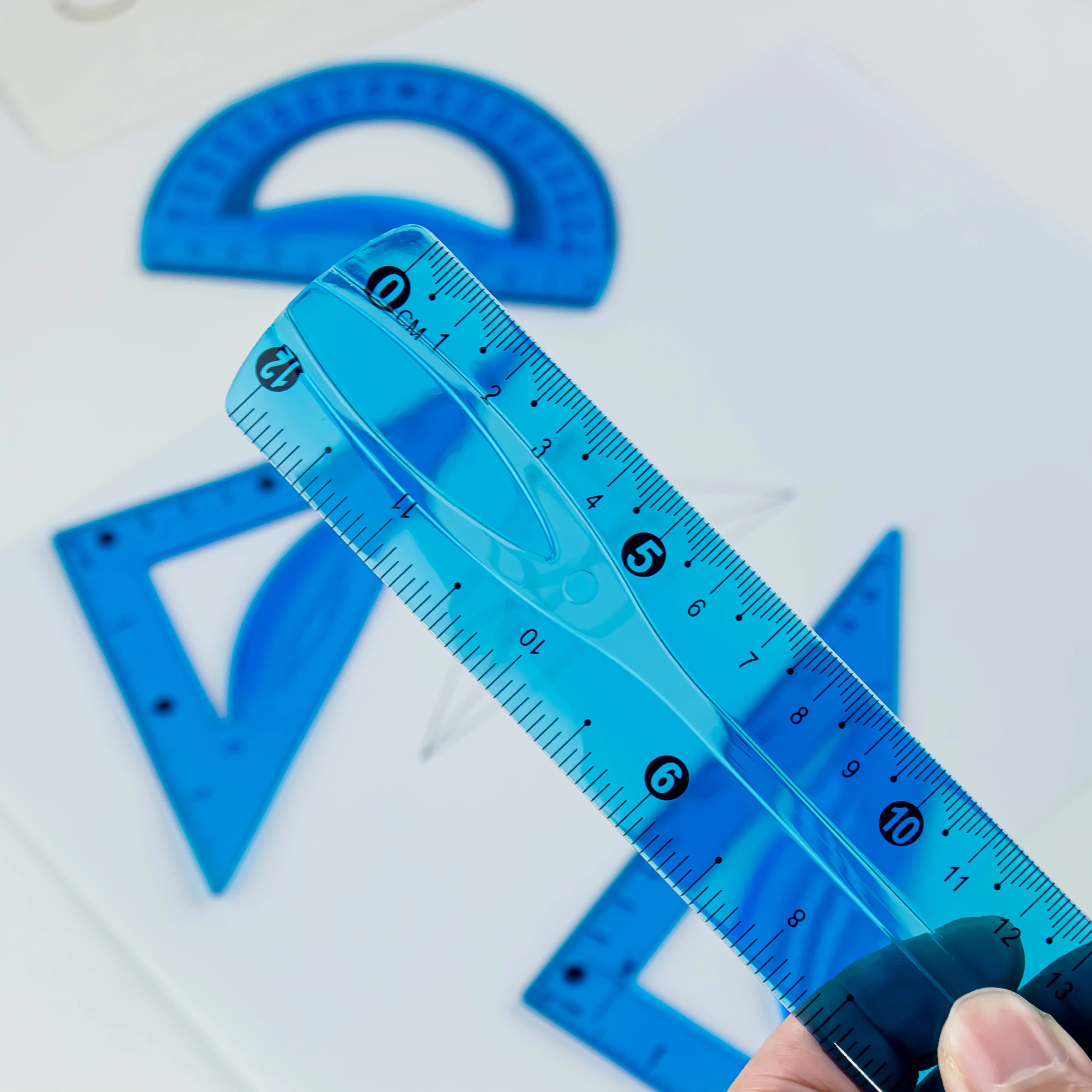 30cm Transparent Soft Ruler Set - 4 Pieces, Multi-Color with Triangle and Protractor, Ideal for Measuring and Drawing
