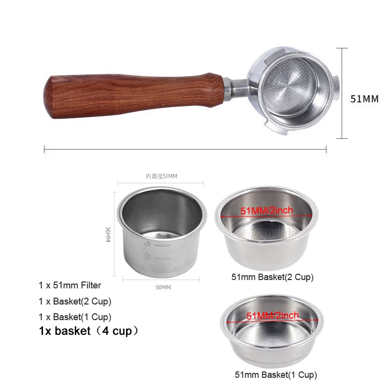 51mm Bottomless Coffee Portafilter With 1 2 4 Cups Basket for Homix Hibrew h11 Oster Cecotec Phico Brayer br1101 Coffee Machine
