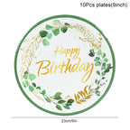 Green Eucalyptus Leaf Disposable Tableware Paper Plate Cup Napkin Banner Kids Adult Happy Birthday Birthday Party Decor Supplies