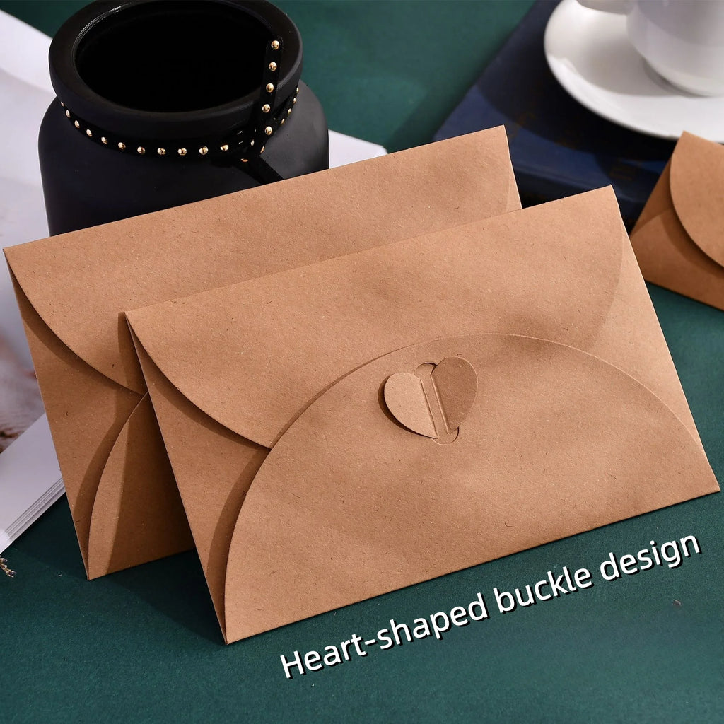 50pcs Japanese Kraft Paper Heart Envelopes - Vintage Ins Aesthetic for Couples Love Letters, European Style Creative Pouch