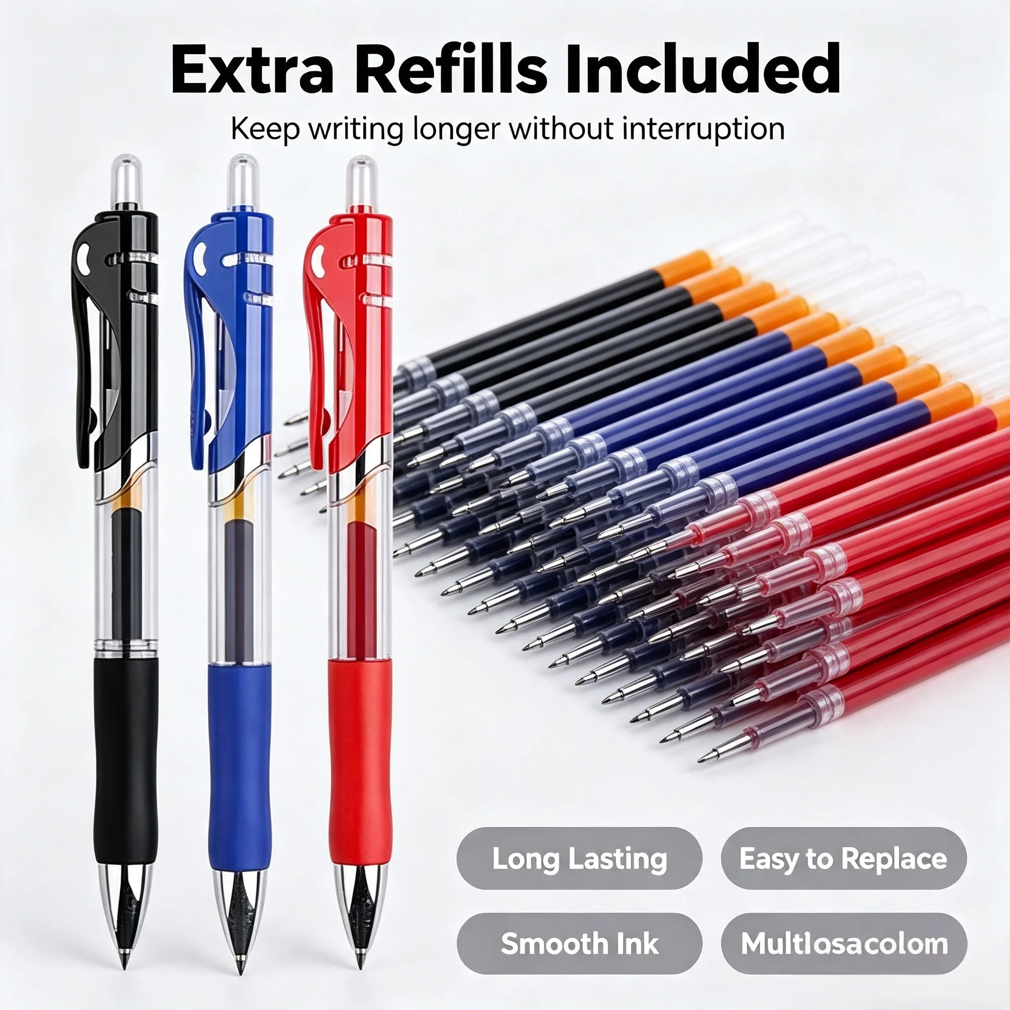 13Pcs Set Ballpen Retractable Gel Pens Black Red Blue Ink 0.5mm Ballpoint Replaceable Refills Office School Supplies Stationery