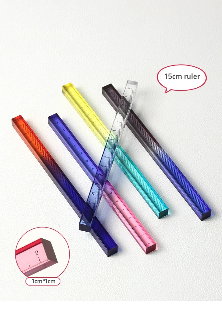 1pcs Colorful Clear Straight Ruler 15cm Four Edges Acrylic Transparent Gradient Lightweight Measuring Tools for Students A7795