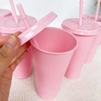 5pcs 24oz PP Colorful Straw Cup Large Capacity Milk Tea Cup for Iced Coffee Cold Drinks Travel Office Party