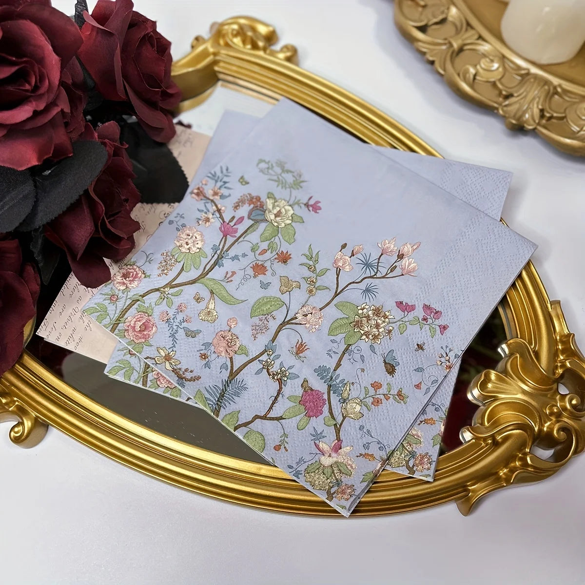 20pcs Vintage Wildflower Disposable Napkins for Parties, Weddings, Birthdays - 13x13 Inch, Perfect for Desserts & Celebrations