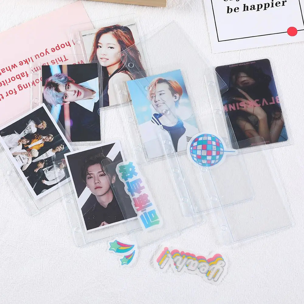 Portable Mini Handbook Glitter Notebook Pages Transparent Binder Notebook Cover Card Organizer 3 Hole Binder Clip Photo album