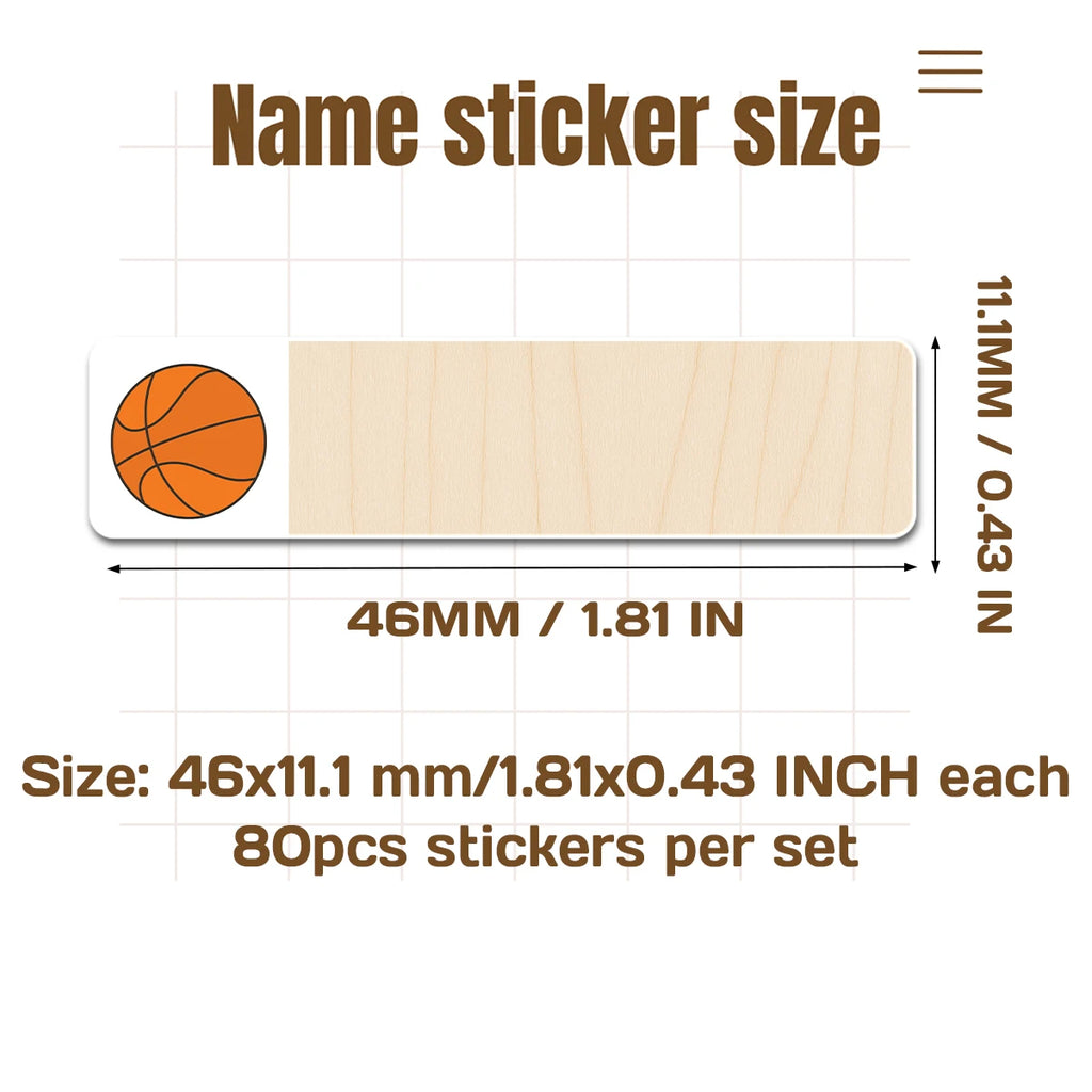 80/160/240pcs Personalized Name Stickers Custom Waterproof Labels Stick on Tag Kids Teacher Parents School Daycare - Basketball