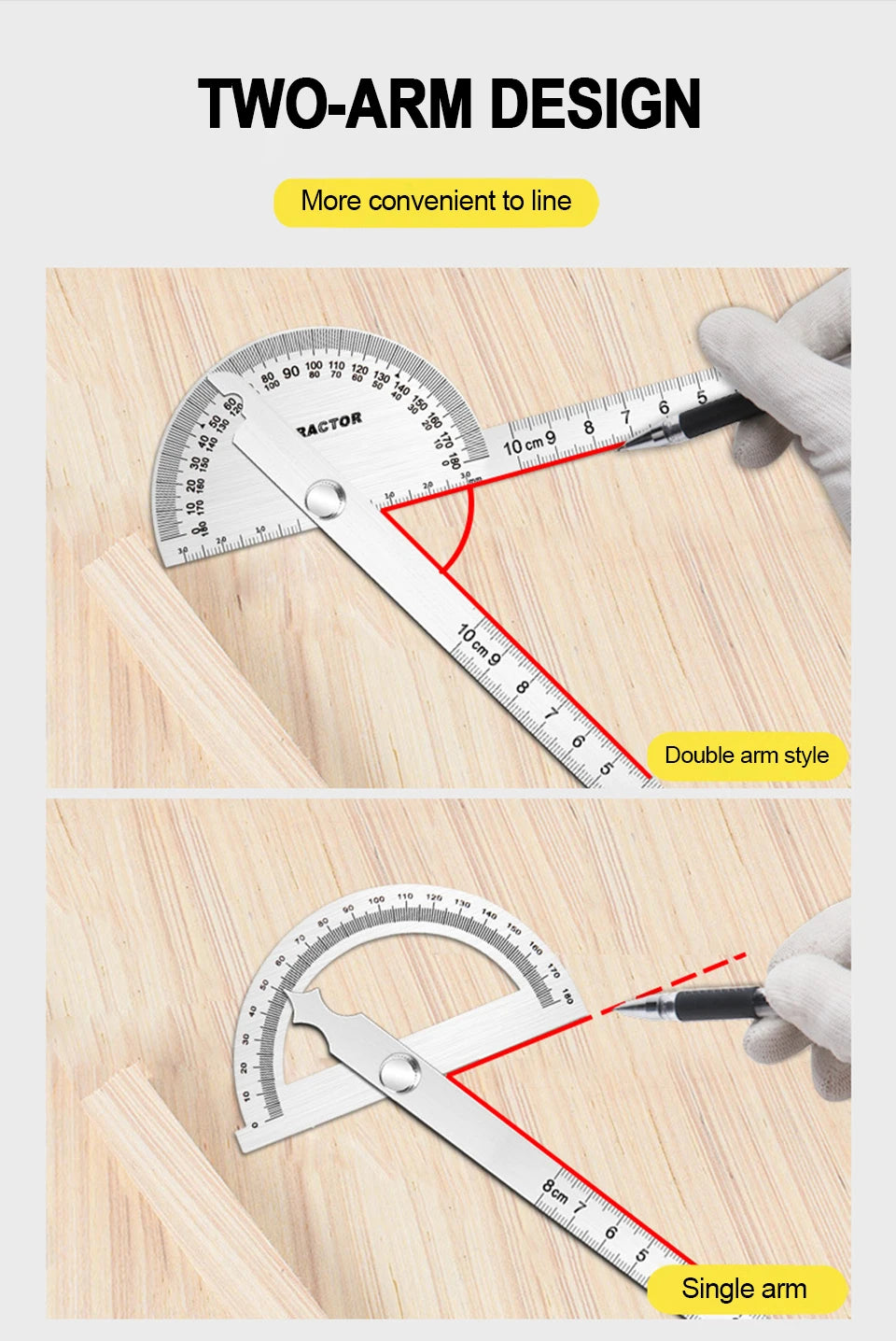 Stainless Steel Rotating Protractor 180° Angle Gauge Finder High Precision Metal Protractor Woodworking Metal Measuring Ruler