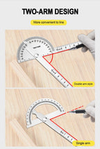 Stainless Steel Rotating Protractor 180° Angle Gauge Finder High Precision Metal Protractor Woodworking Metal Measuring Ruler