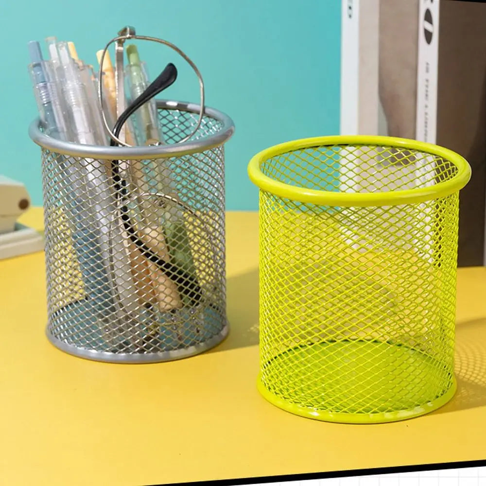 Multifunction Round/Square Mesh Pen Pot Multicolor Pen Holder Desk Tidy Stationery Organiser Pencil Storage Stationery Organiser
