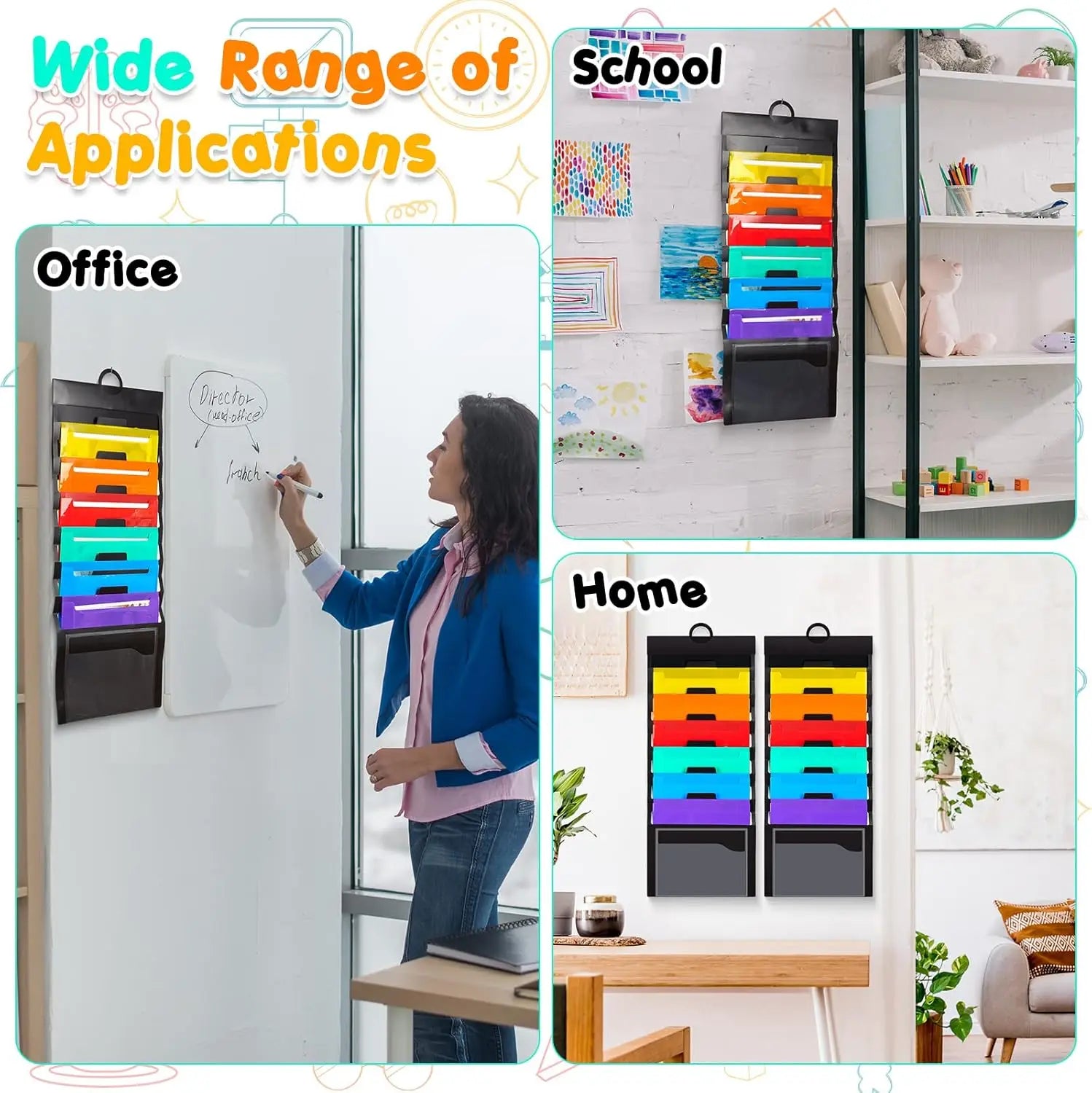 Wall-Mounted Expandable File Folder Organizer — Portable Hanging File Storage Pocket with 6 Pockets