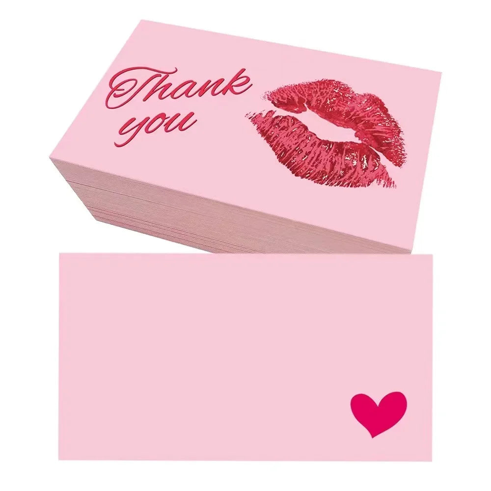 50pcs Pink Double Sided Thank You Cards for Small Business Gift Card Party Decoration Supplies Greeting Cards Package Decoration