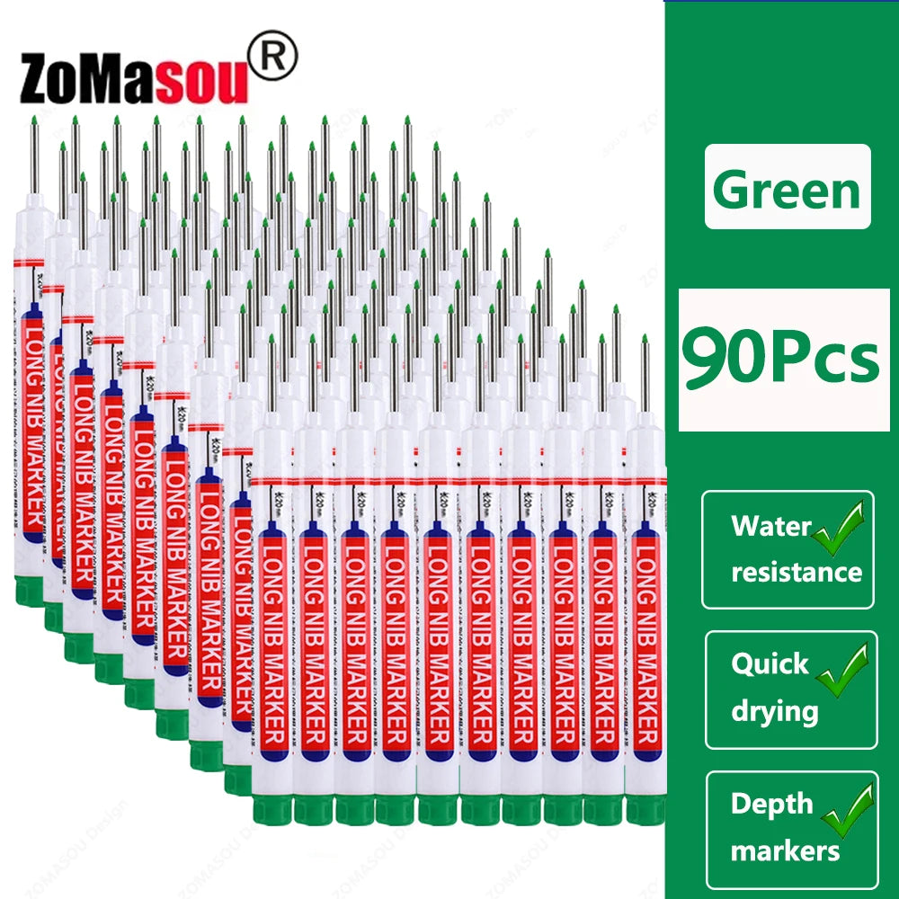 1-90Pcs Waterproof White Long Head Markers Pen 2cm Woodworking Deep Hole Marker Pens Metal Carpenter Black/Red/Blue/Green Ink