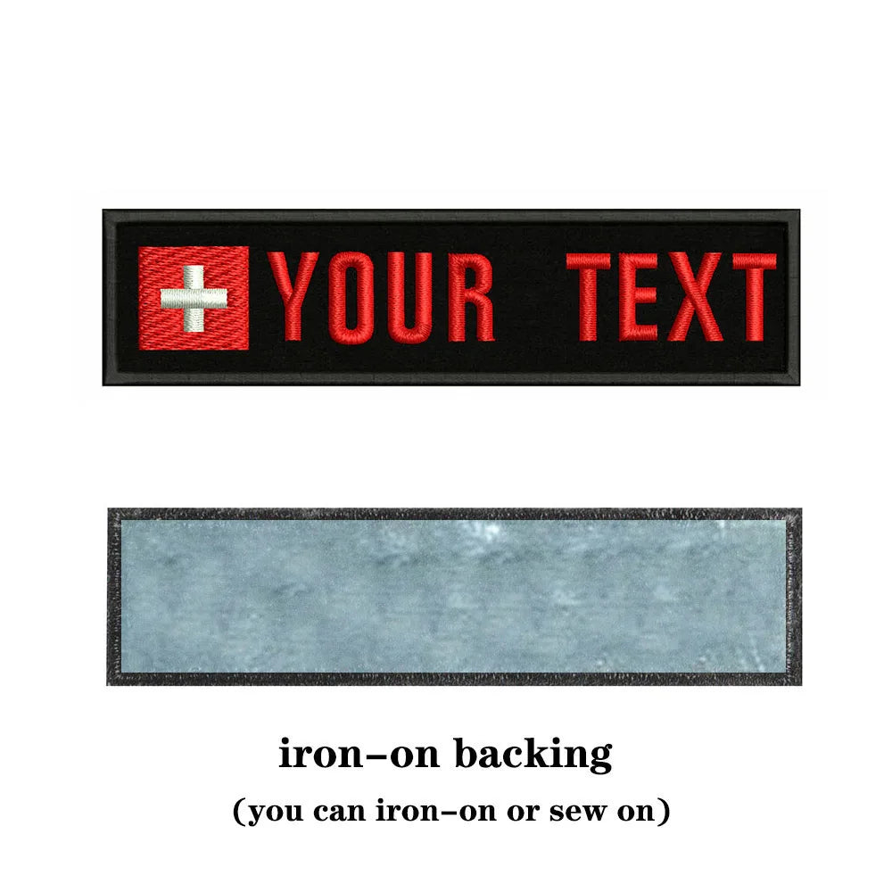 Swiss Flag Switzerland 10X2.5cm Embroidery Custom Name Text Patch Stripes Badge Iron On Or  Patches