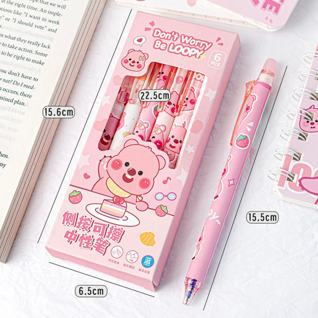 Capybara Erasable Pens 6pcs Refillable Ink Gel Pen Smudge-Free Cute Animal School Supplies for Students Office Stationery Gifts
