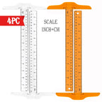4pc, T-Square Ruler, Transparent And Orange, Clear Dual-Sided Measurement Tool For Drafting And General Layout Work