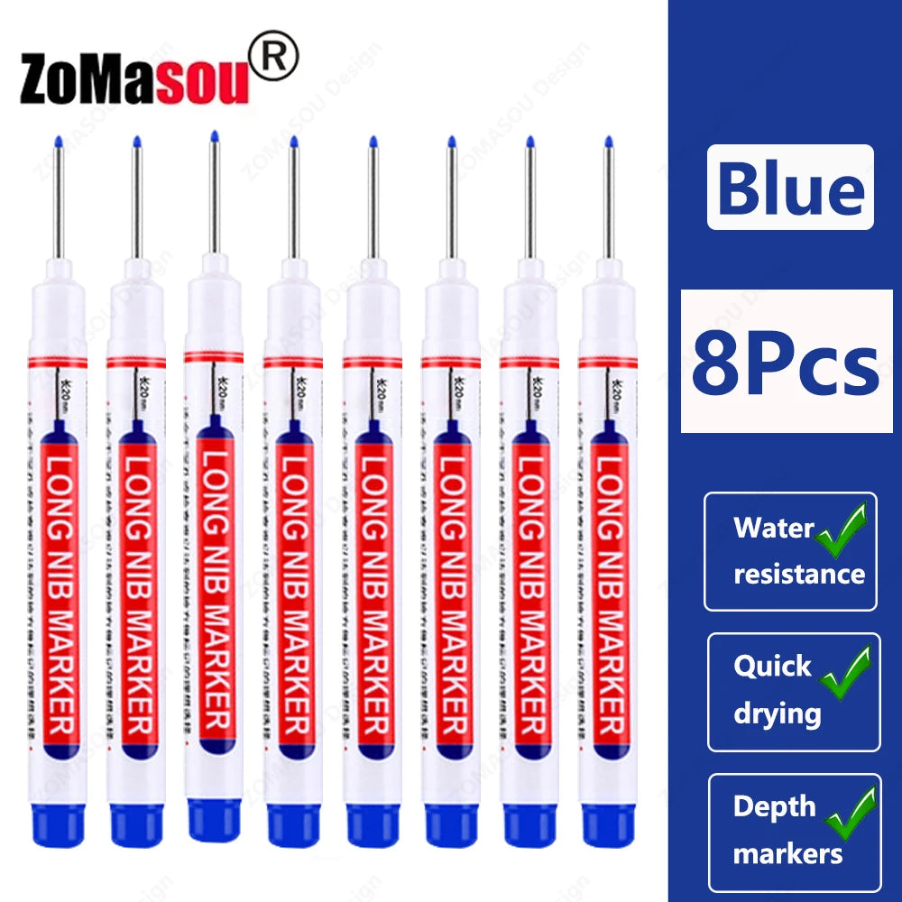 1-90Pcs Waterproof White Long Head Markers Pen 2cm Woodworking Deep Hole Marker Pens Metal Carpenter Black/Red/Blue/Green Ink