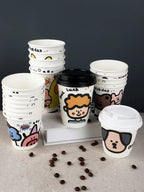 25pcs 90 Caliber Disposable Coffee Cups Fresh Milk Hot Drink Thickened Cartoon Paper Cup Milk Tea Takeaway Packag Cup with Lid