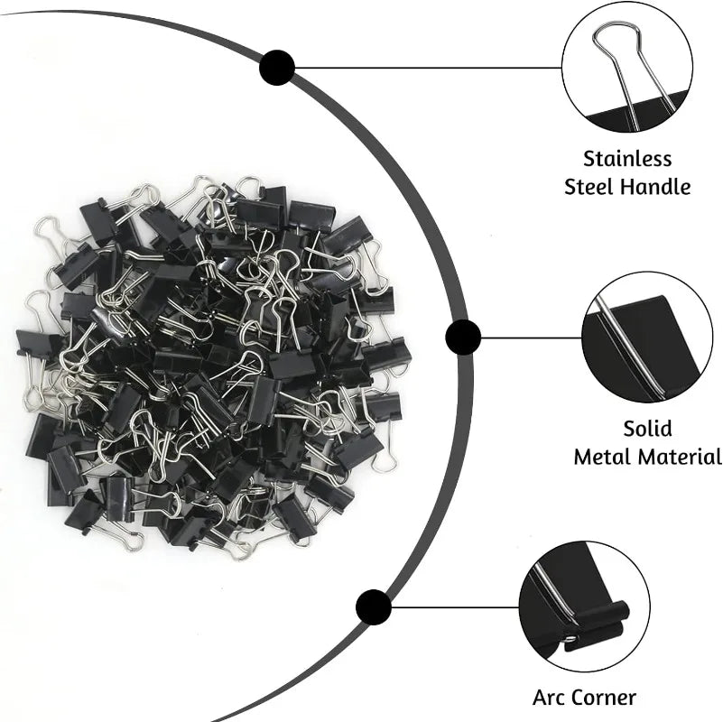 10-50PCS Foldback Clips Multi-Purpose Paper Clips Metal Binder Clip Office Clip Black 15mm for Paperwork Office Home Kitchen