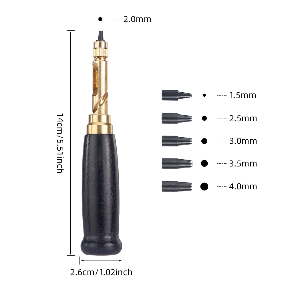 QJH 1Set Japanese Screw Punch Tool Kit Hole Punch 6 Tips Size 1.5mm - 4mm for Sewing DIY Leathercraft, Paper Crafts, Bookbinding