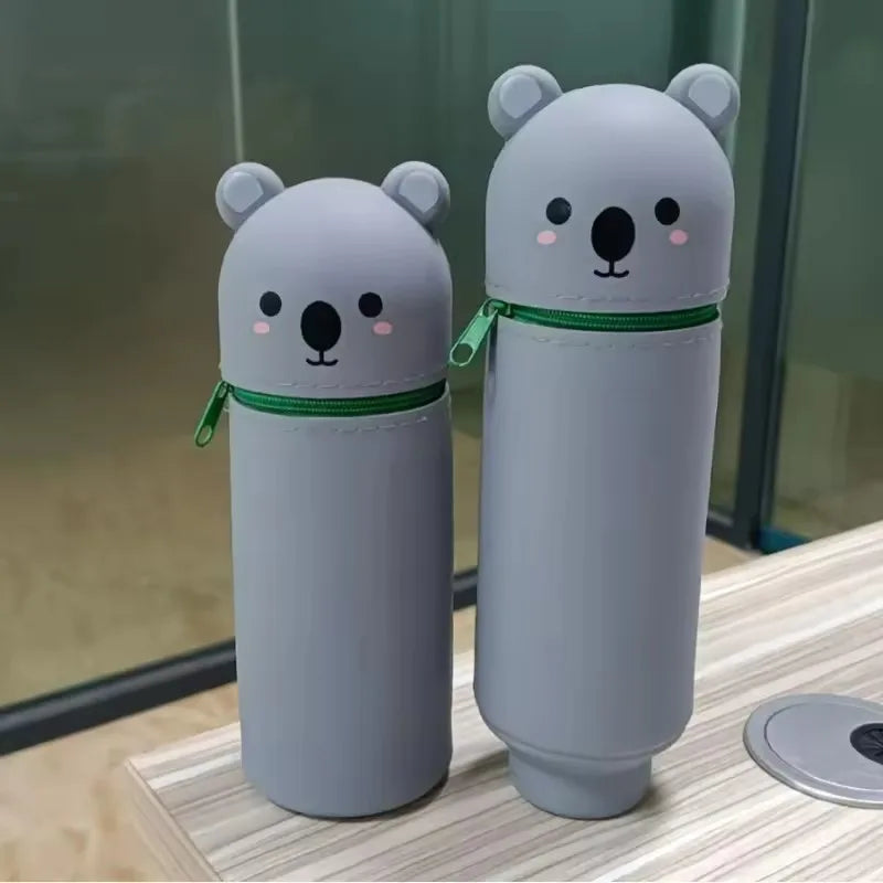1PCS Kawaii Animals Silicone Telescoping Pencil Case Student Large Capacity Stationery Bag Giraffe/ Bee/Panda Learn Stationery