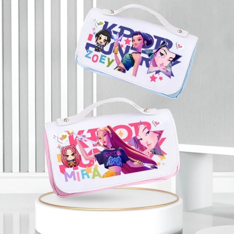 Kawaii Cute Cartoon Anime Pencil Bag Multi-Compartment Stationery Pouch with Handle Portable Pen Case for School & Travel