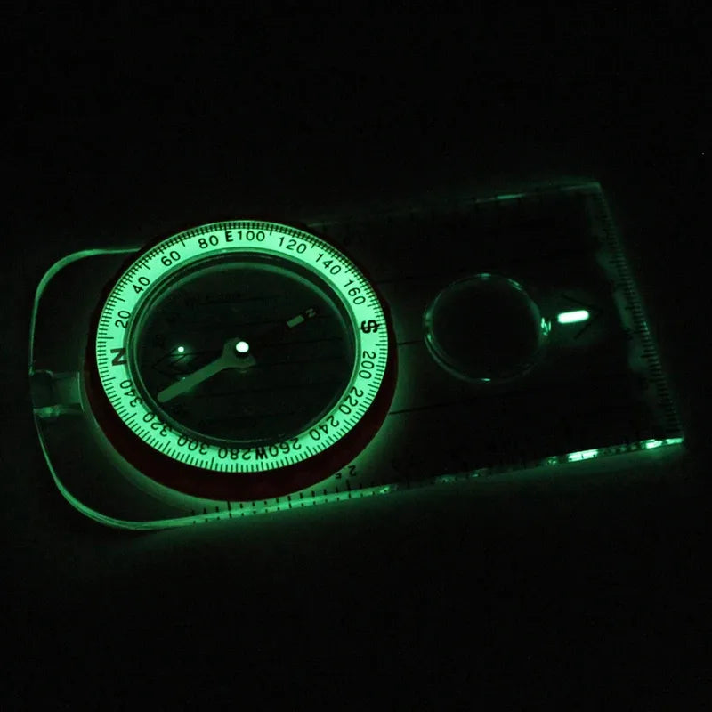 Orienteering Compass Lanyard Waterproof 360-degree Rotating Dial Luminous Display Magnifying Glass Map Scale Camping Compass