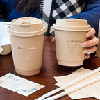 50 Sets Disposable Paper Cups with Lid Commercial Eco Friendly Hot Cold Drinks Universal Container Brown Letter Print Coffee Cup