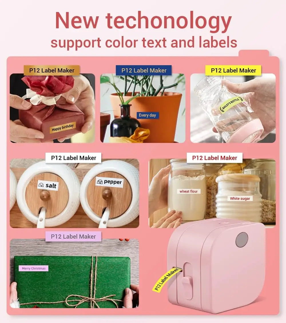 Phomemo P12 Label Maker with Tape Mini Label Printer Machine for Stain Ribbon Portable Bluetooth Label Printer Best Gift
