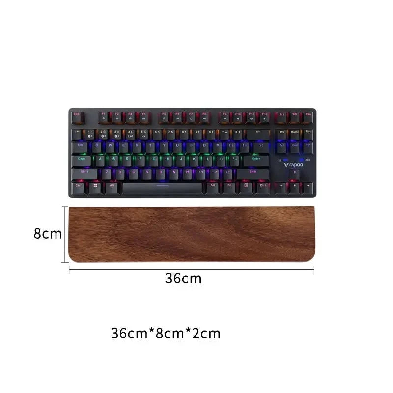Solid Wood Keyboard Wrist Rest for 87 Key Mechanical Keyboard, Ergonomic Wooden Palm Rest with Non Slip Base