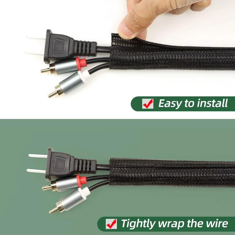 3/8meters PET Braided Cable Sleeve 3mm~32mm Self-Closed Sheath High Protection Wear Resistant Insulated Sleeving Wire Organizer