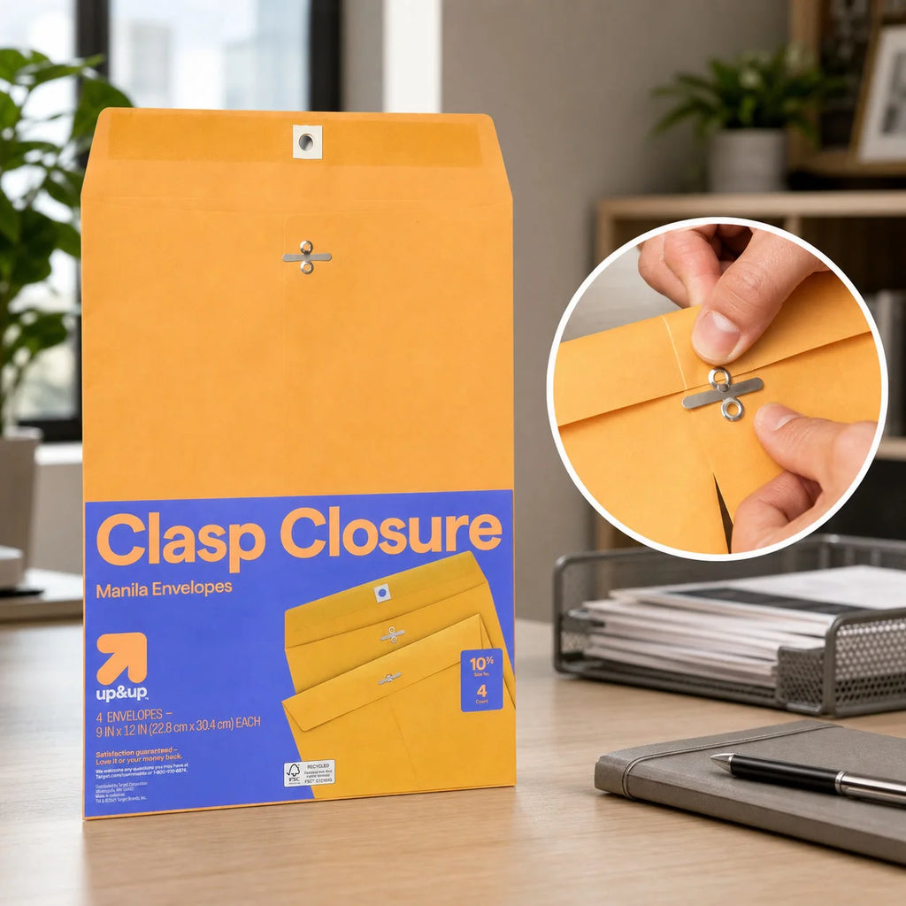 4ct Beige Manila Clasp Envelopes 9x12 Inch Paper Mailing Folders For Office Documents And Stationery