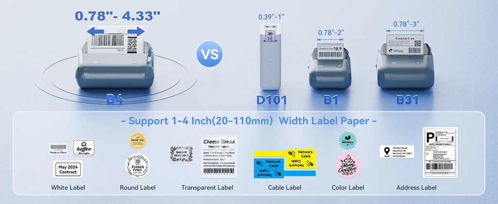 NIIMBOT B4 Potable 4inch Label Printer 20-110mmm Print Width Label Shipping Barcode Sitcker Big Size Multiple Devices Connected
