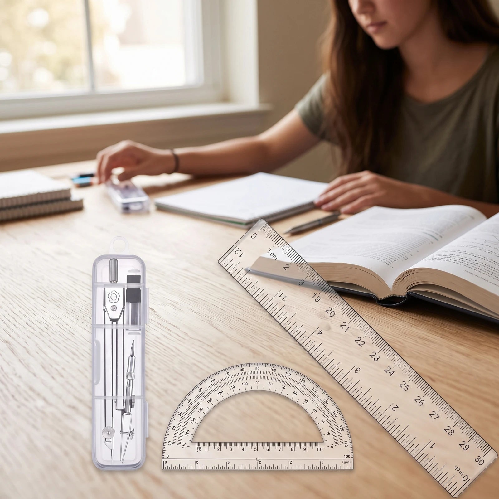 Geometry Tool Kit Transparent Geometry Set with Case Compass Set with Case Portable Drawing Tool Kit Multi-Purpose for Students