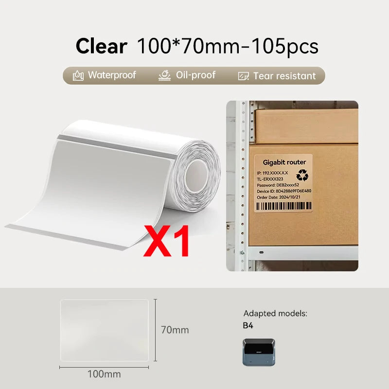 Large Size Labels for Niimbot B4 Portable 4inch Label Printer Shipping Barcode Tag Self-adhesive Stickers for Small Bussiness