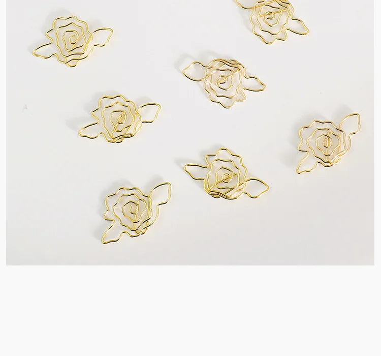 10pcs Gold Rose Flower Paper Clip Wholesale Metal Diy Flower Planner Stationery Supplies Bookmark Gift Shaped Paper Clips