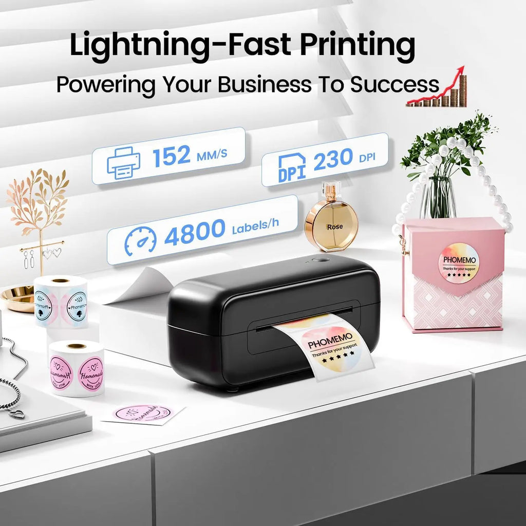 Phomemo PM-241BT Shipping Label Printer Label Sticker Round Label Square Label Rainbow Color DIY Logo Design Small Business