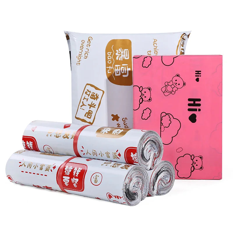 100PCS Custom LOGO Printed White Poly Mailer Mailing Bags Envelope Self Adhesive Eco Friendly Biodegradable Shipping Bag Polybag