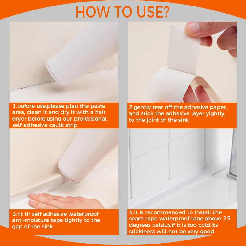 Waterproof Sealing Tape PVC Self Adhesive Bathroom Bath Wall Glue Sticker Kitchen Sink Caulk Mold Proof Seal Covering Tape Strip