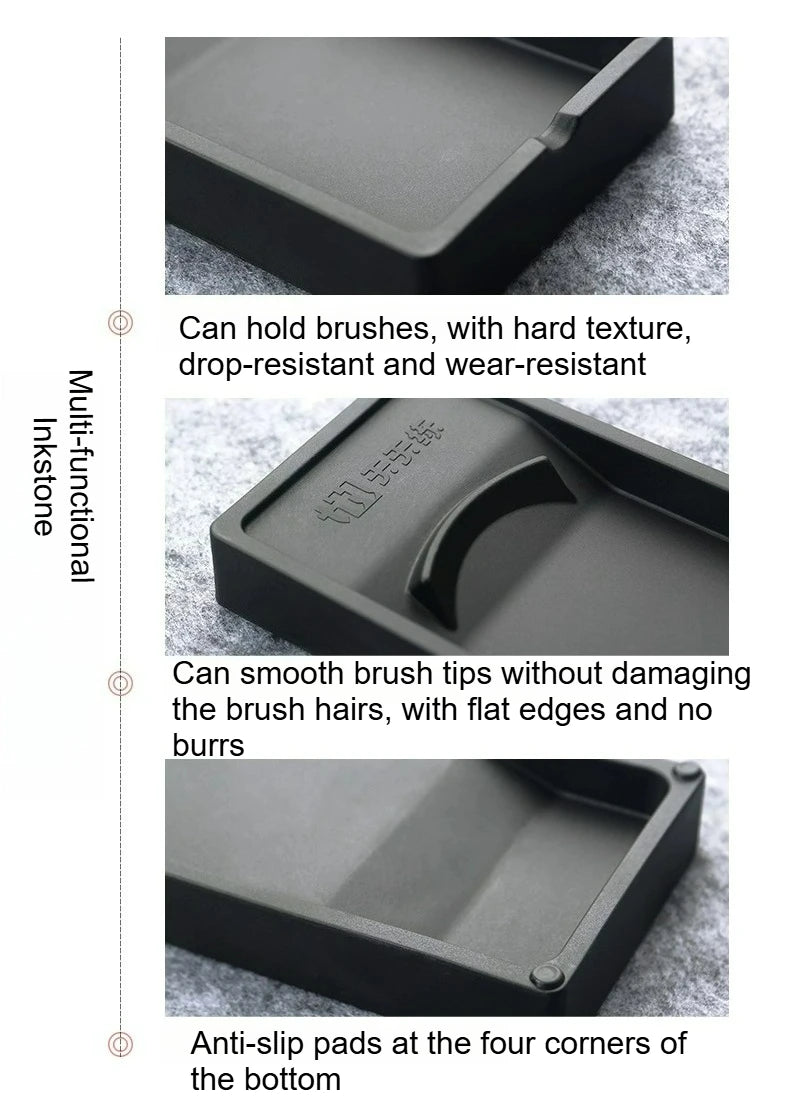 Multi-functional Inkstone Holding and Grinding Ink Anti-drop Portable Easy Clean Both Sides Usable Stationery for Students