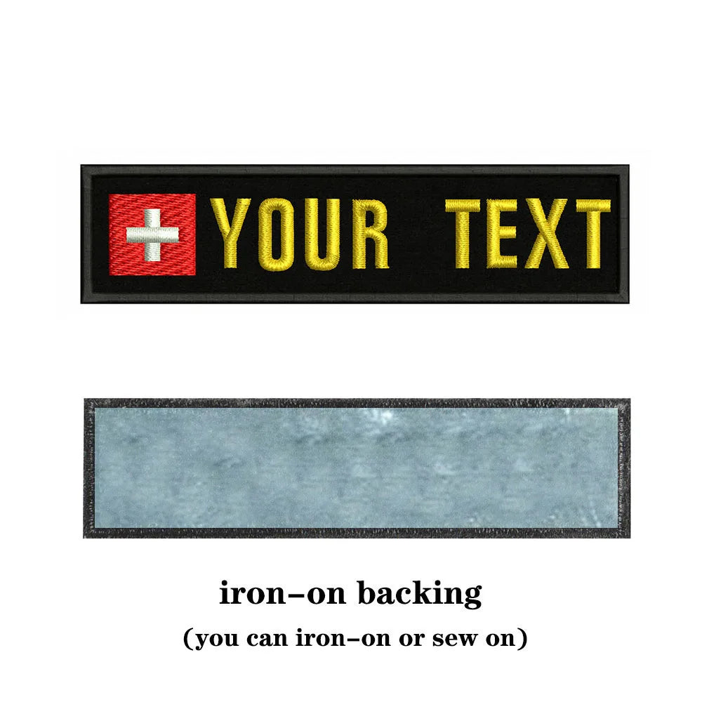 Swiss Flag Switzerland 10X2.5cm Embroidery Custom Name Text Patch Stripes Badge Iron On Or  Patches