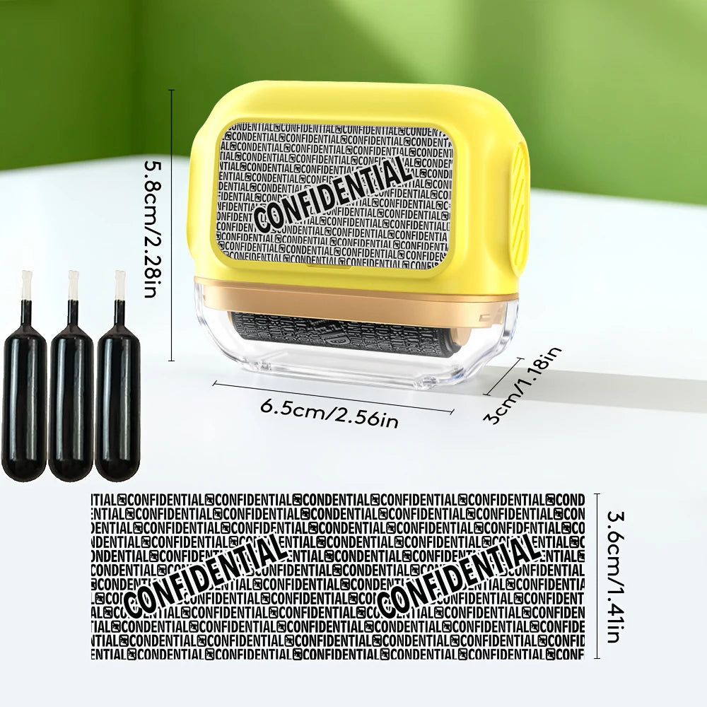 A005 Large Roller Privacy Stamp, Identity Theft Protection & Confidentiality Guard, with 3 Refill Inks
